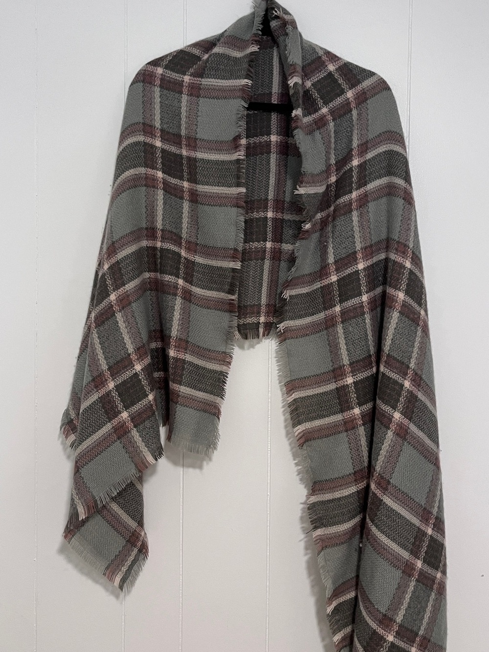 Cozy Plaid Wrap/Scarf in Grey, Maroon and Brown tones - Cato
